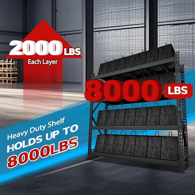 BlueWish 8000LBS Storage Shelves, 91 "W x 24 "D x 87 "H 4-Tier Adjustable Metal Shelving Units and Storage for Garage, Warehouse, Basement, Black