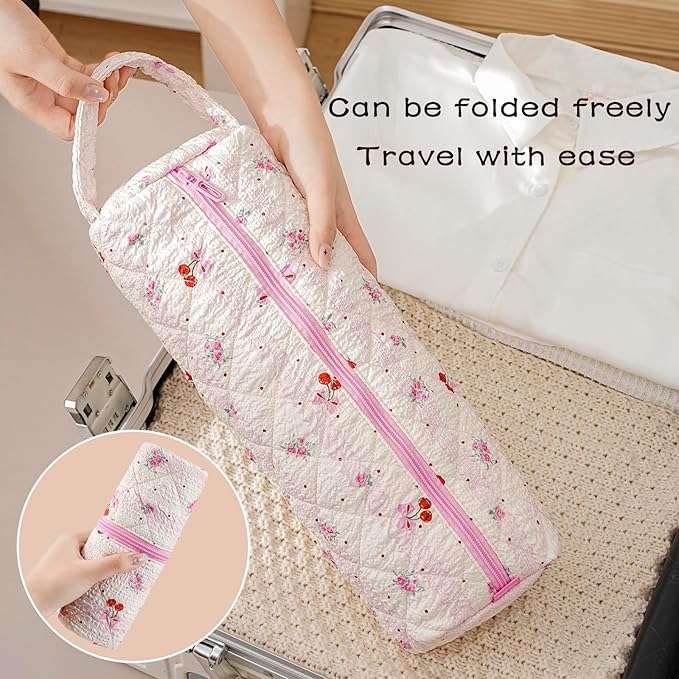 Quilted Hair Tools Travel Bag，Hair Styling Accessories Storage Case for Shark FlexStyle, Dyson Airwrap Hair Dryer, Curling Iron, Revlon Hair Tools，Portable and foldable(04Cherry)