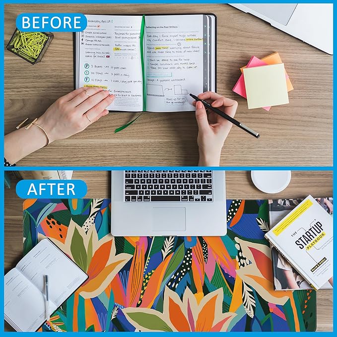 Colorful Tropical Floral Large Gaming Mouse Pad,Waterproof Desk Mat for Desktop,Non-Slip Rubber Base Mousepad with Stitched Edges for Laptop Office and Home 35.4X15.7 Inch
