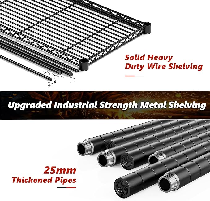 REIBII 73''H Storage Shelves 1660LBS Wire Shelving Unit with Wheels 5 Tier Metal Shelving,Heavy Duty Metal Shelves for Storage Rack,73''HX35''WX15''D