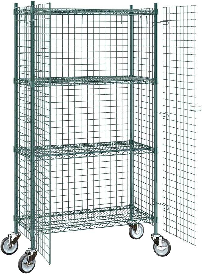 18"x36"x70" Metal Wire Green Security Heavy Duty Commercial NSF Certified Storage Unit | Mobile Wire Security Cage Kit