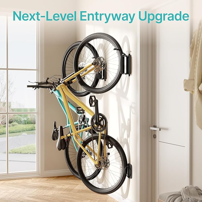 2 Pack Bike Hooks for Garage, Heavy Duty Swivel Bike Wall Mount, Holds 77 Lbs Bike Wall Hanger, Adjustable Garage Bike Rack for Bedroom Home Office, 2 Pack