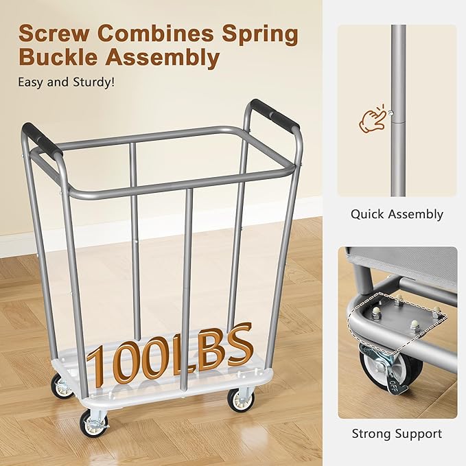 Hoctieon Large Laundry Cart with Wheels, 300L Heavy Duty Laundry Basket Organizer, Rolling Hamper Sorter for Clothes Storage, Industrial Dirty Clothes Hamper for Home & Hotel, Gray