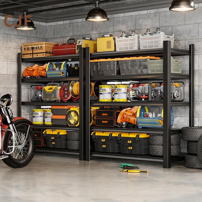 CJF Adjustable Garage Storage Shelves, 5-Tier Garage Shelving Heavy Duty, Metal Industrial Utility Shelf for Warehouse, Kitchen, Laundry Room,Warehouse-Black (71 "H x 47" W x 20" D)