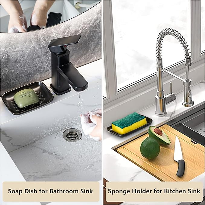 Gomakren Soap Dish for Shower, Bar Soap Holder, Ceramic Soap Dishes for Bar Soap, Christmas Sponge Holder Soap Saver Soap Tray for Bathroom Kitchen Sink, 5.5 Inch, Black