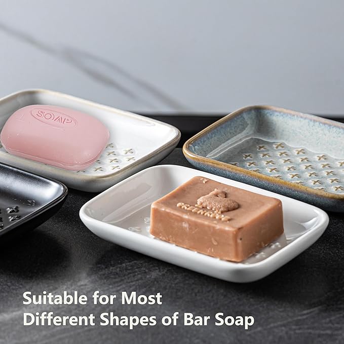 Gomakren Soap Dish, Shower Soap Holder, Ceramic Soap Dishes for Bar Soap Sponge Shampoo, Christmas Soap Saver Tray for Bathroom Kitchen Sink Counter, 5.5 Inch, Gray