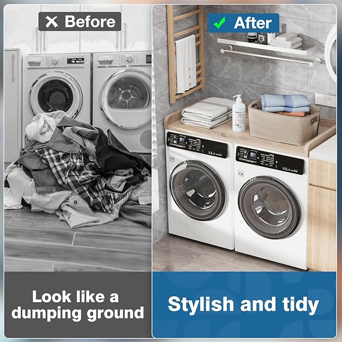 Washer Dryer Countertop 27.5" W x 54" L Laundry countertop for Storage and Organization with Edge Rails, Oak