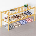 Smiry Bamboo Shoe Rack for Closet, 2 Tier Long Wooden Stackable Shoe Organizer, Free Standing Shoes Storage Shelf for Entryway, Front Door Entrance, Natural