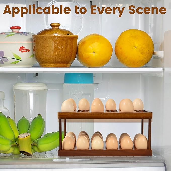 Wooden Double Layer Egg Holder - Farmhouse Kitchen Acacia Egg Tray Organizer - 2 Tier Fresh Egg Storage Rack Basket for Countertop, 36 Capacity