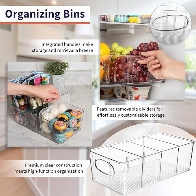 ClearSpace Pantry Organizers and Storage with Removable Dividers – Pantry Organization and Storage Bins or Kitchen and Fridge Organizer – Refrigerator Organizer Bins, Snack Organizers (2 Pack)