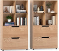 GOFLAME 4-Tier Bookcase with 2 Drawers, 51” Tall Bookshelf with 4-Cube Open Shelf, Wood, Modern, Freestanding Display Storage Organizer Shelf for Living Room, Home Office (2,Natural)