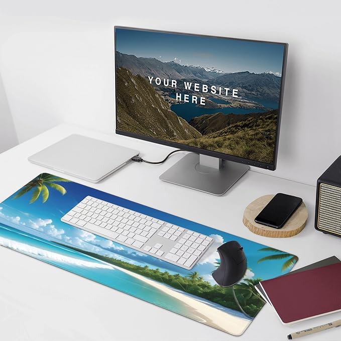 Tropical Beach Large Mouse Pad, Vintage Aesthetic Gaming Desk Mat, XXL Keyboard Desk Pad Mat for Desktop, 35.4"x15.7" Non-Slip Base Big Mousepad with Stitched Edges