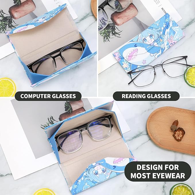 Foldable Glasses Case, Magnetic PU Leahter Sunglasses Case, Cute Hard Shell Folding Eyeglass Cases for Women Kids