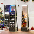 LVSOMT LED Mirror Jewelry Cabinet Standing, 360°Swivel Jewelry Armoire with Full Length Mirror, Mirror with Jewelry Storage and Large Wooden Drawer for Christmas Gifts (Rustic Grey)
