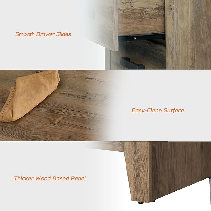 WAMPAT Farmhouse 3 Drawer Nightstand Set of 2, Large Wood Bedside Tables, 32" Wide End Tables with Storage for Living Room, Bedroom, Hallway, Brown