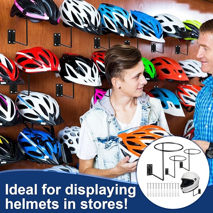 3 Pack Helmet Hanger Wall Mount Motorcycle Helmet Rack Metal Ball Holder for Basketball Volleyball Football Multifunctional Display Hook Stand for Cap Hat Wig Riding Jacket Coat