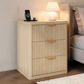 GarveeHome Fluted Nightstand with Charging Station, Bedside Table with 3 Drawers Storage Space, Metal Handles and Rounded Corners for Safety, Side Tables, End Table Bedroom, Living Room