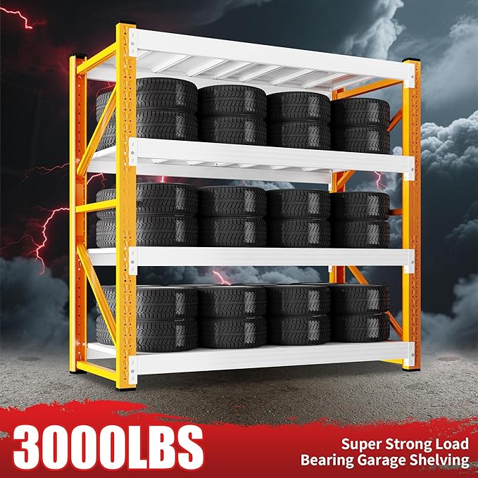 3000LBS Garage Shelving 42" W Garage Shelving Heavy Duty 4-Tier Metal Storage Shelves Adjustable Shelf Unit Storage Rack for Basement Supermarket Warehouse 42" W x 20" D x 78" H Orange-White