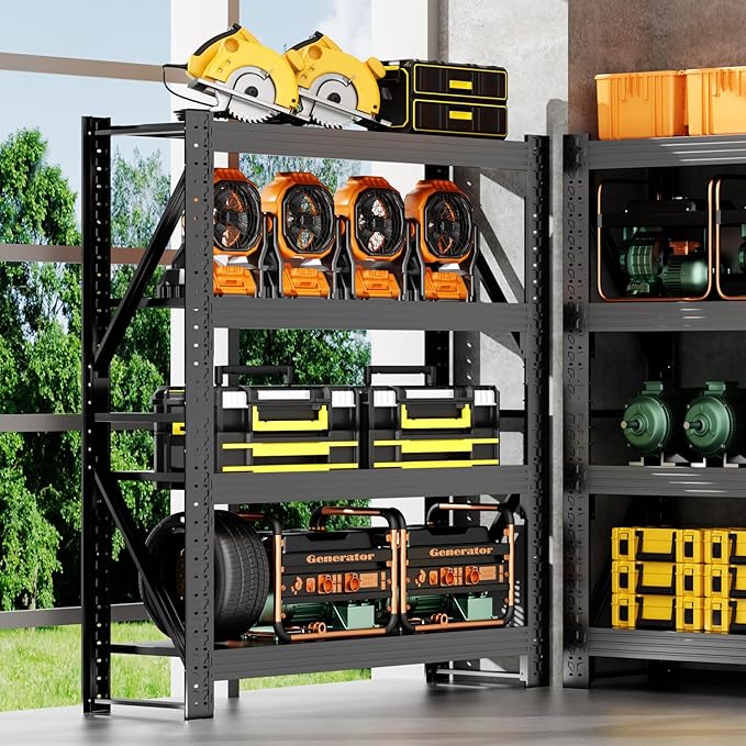 32" W Garage Shelving,4-Tier Heavy Duty Storage Shelves Unit with Adjustable Metal Shelf for Warehouse,Basement,Workshop,3000LBS,32" W x 20" D x 63" H,Black