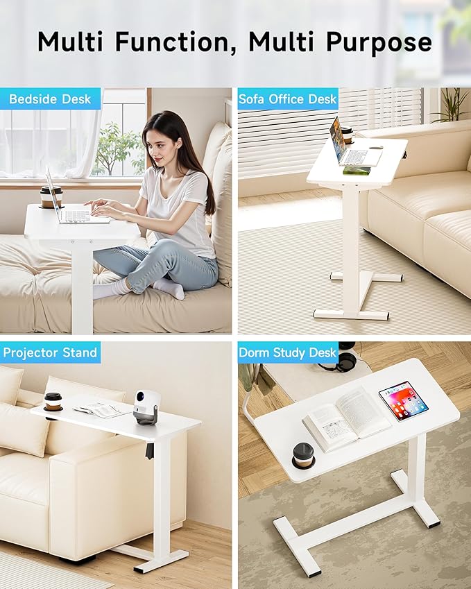 BIZUM Small Electric Standing Desk Bedside Table with Hidden Wheels 31.5 x 15.8 Inch Adjustable Computer Laptop Office Desk, White