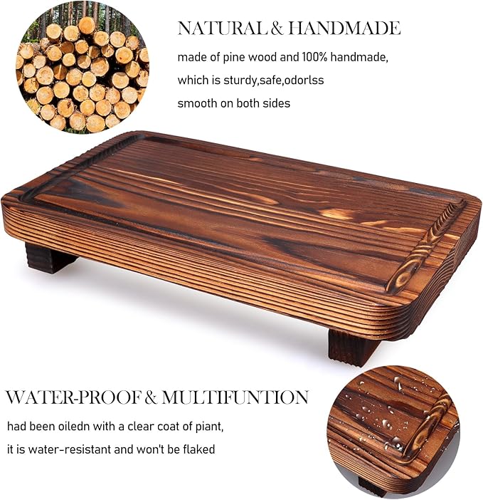Farmhouse Bathroom Counter Tray Wood Risers Display Stands Kitchen Countertop Trays Decorative Wooden Pedestal Stand Dish Soap Dispenser Holder for Bathroom Sink Accessories Kitchen Decor Vanity Tray