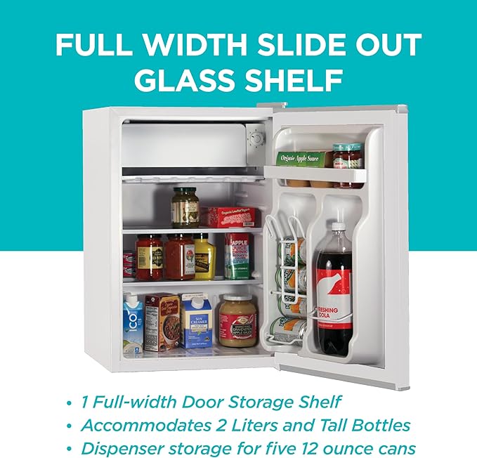 BLACK+DECKER 2.5 Cu. Ft. Compact Refrigerator, ENERGY STAR Certified, Single Door Mini Fridge with Chiller Compartment, Personal Fridge for Home or Dorm Room, R600a Refrigerant, BCRK25W, White