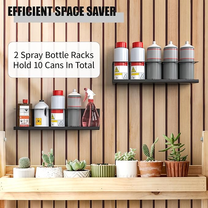 2 Pack Wall-Mounted Aerosol Spray Can Holder Storage Rack, Heavy-Duty Paint Bottle Organizer With 10 Holes, Black Spray Steel Rack for Garage, Shop, Home or Tool Trailer