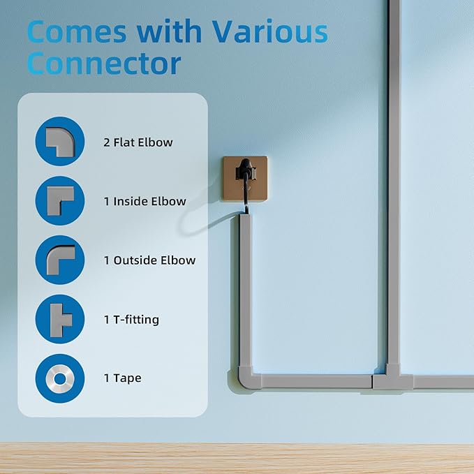 Yecaye 142in Wall Cord Hider for 2-3 Cords, On-Wall Cord Cover Channel, Cable Concealer, Cable Cover Cords Management for Home Office, W0.94in H0.47in, Grey