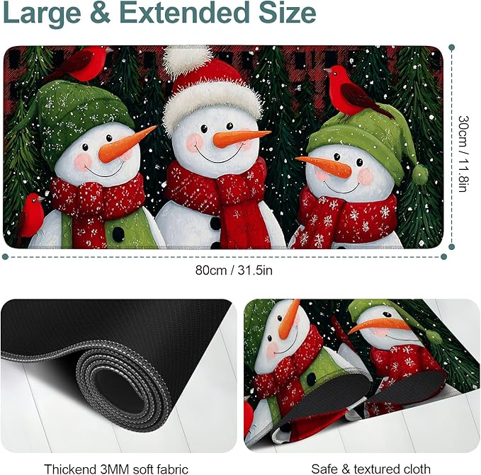 Three Snowmen Gaming Mouse Pad 31.5"x11.8"Desk Mat Anti-Slip Rubber Base & Durable Stitched Edges for Gamers Smooth Mouse Writing Surface for Desk Office/Home