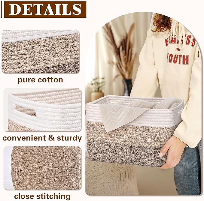 Storage Baskets for Organizing, 4 Pack Storage Baskets for Shelves, Woven Basket for Shelves, Closet Organization, Rectangle Organizer Basket Gifts Empty, 13"Lx8.7"Wx7.9"H Decorative Bins with Handles