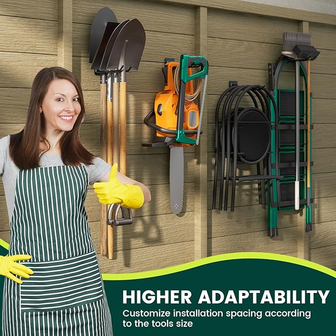 Garden Tool Organizer Rack, Wall Mount Garage Tool Organizer Storage Hook for Yard Shed, Metal Garage Garden Tool Hanger for Lawn Organizer Holds Shovel,Rakes,Brooms,Hoses 2 Pack