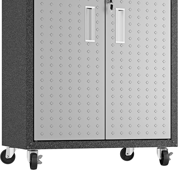 Manhattan Comfort Fortress Rolling 2 Door Garage Storage Cabinet, Black/Gray