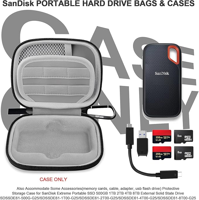Hard Case for SanDisk Extreme Portable SSD 500GB 1TB 2TB 4TB 8TB External Solid State Drive Case -Custom-Insert Shockproof Protective Storage Travel Bag for SSD Sd Card Holder (Gray)