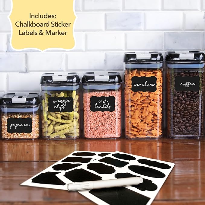 Simply Gourmet Airtight Food Storage Containers with Lids – 14 Piece Assorted Size Kitchen Pantry Organization Set, BPA-Free Clear Plastic, Stackable Containers for Cereal, Flour, Sugar, Rice, Snacks