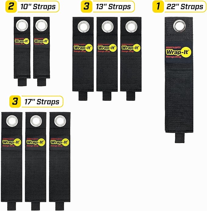 Heavy-Duty Wrap-It Storage Straps, Assorted 9 Pack - Hook and Loop Extension Cord Organizer Hanger, Cord Wrap Keeper, Cable Straps for Cords, Hoses, Rope, RV, Boat and Garage Storage and Organization