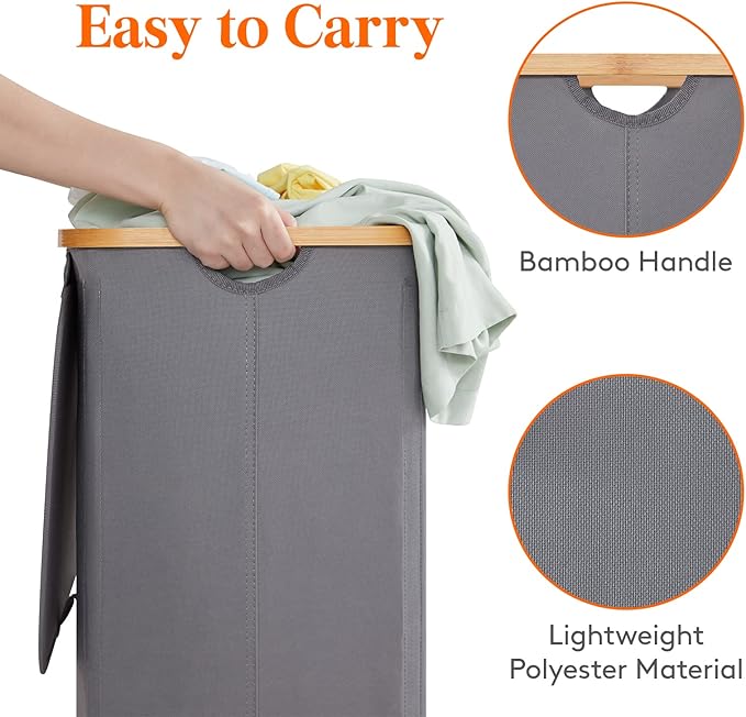 Lifewit 100L Laundry Basket with Lid, Clothes Hampers for Laundry with Bamboo Handles and A Removable Bag, Large Foldable Laundry Hamper for Bedroom, Bathroom, Dorm, Laundry Room, Gray
