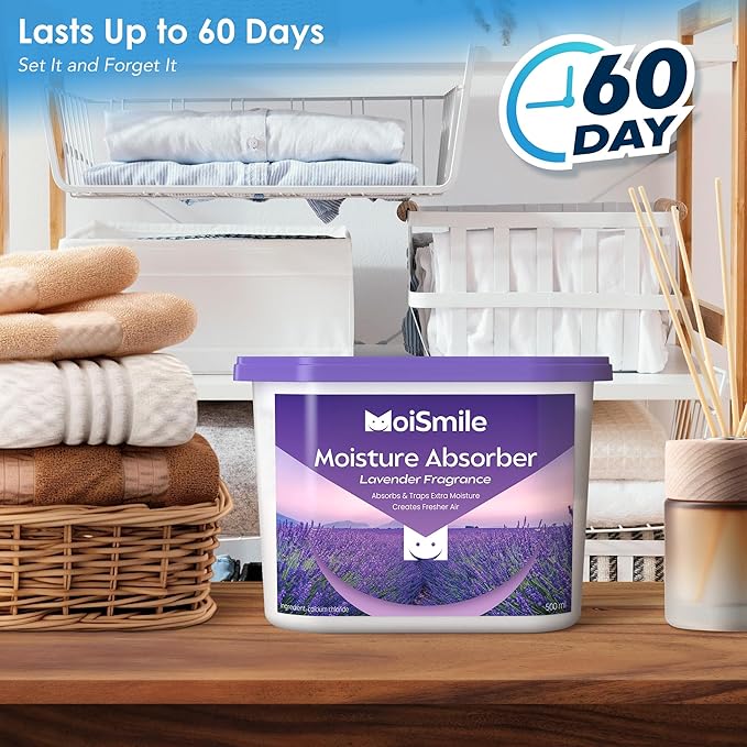 Moisture Absorbers 3 Pack, Lavender Fragrance Closet Dehumidifier for Bathroom, Car ＆ Basement, 10.5 oz Refillable Humidity Absorber Boxes