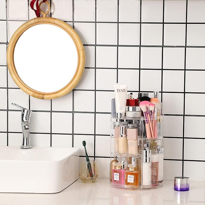 Clear Rotating Makeup Organizer for Vanity,Adjustable Skincare Organizer Countertop,Cosmetic Display Cases for Beauty,Skin Care,Spinning Makeup Stand,Make up Storage Organizer and Perfume organizer