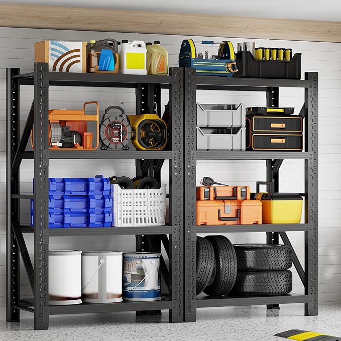 3000LBS Garage Shelving 32" W Garage Shelving Heavy Duty 4-Tier Metal Storage Shelves Adjustable Shelf Unit Storage Rack for Basement Supermarket Warehouse 32" W x 20" D x 63" H Black