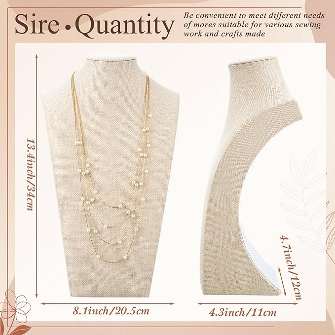 Kigley 6 Pcs Linen Necklace Display Bust Jewelry Holder Necklace Retail Mannequin Display Stand for Jewelry Selling Vendors Shows (13.4 x8.1 Inch)