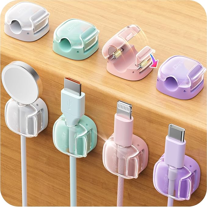 8Pack Cord Organizer, Cable Clips Clasp Cord Holder for Nightstand Home Office Desk Accessories Cable Organizer, Stocking Stuffers for Women, Christmas for Gifts for Women, Wife, Mom, Her, Teen Girls