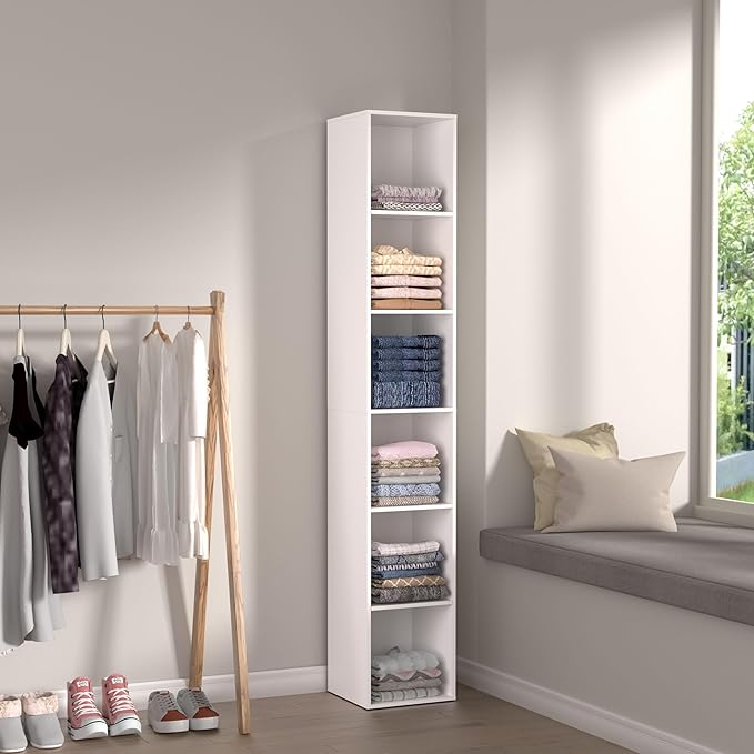 6 Cube Storage Organizer, 6 Tier Vertical Cube Bookcase Freestanding Storage Display Organizer for Home Office, Six Cubes Open Shelf Bookshelf (White, 6 Cube)