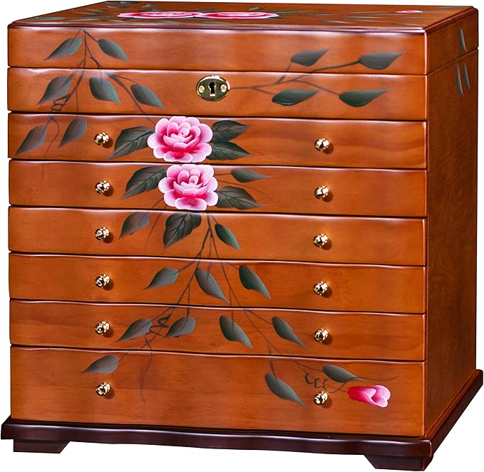 Hand-Painted Wooden Jewelry boxes for women,large jewlrey box&organizers for necklace hanger,jewerly organizer,9-layer large capacity jewelry storage box,jewelry cabinet