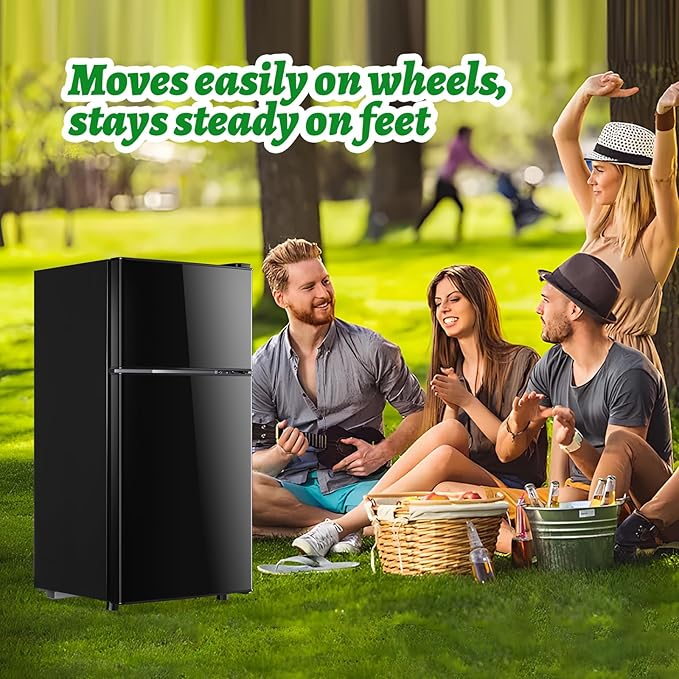 2.4 Cu.ft Mini Fridge with Top Freezer Apartment Size Dual Door Compact Refrigerator for Personal Use Small Fridge with Egg tray, 7 Temperature Control For Dorm, Black