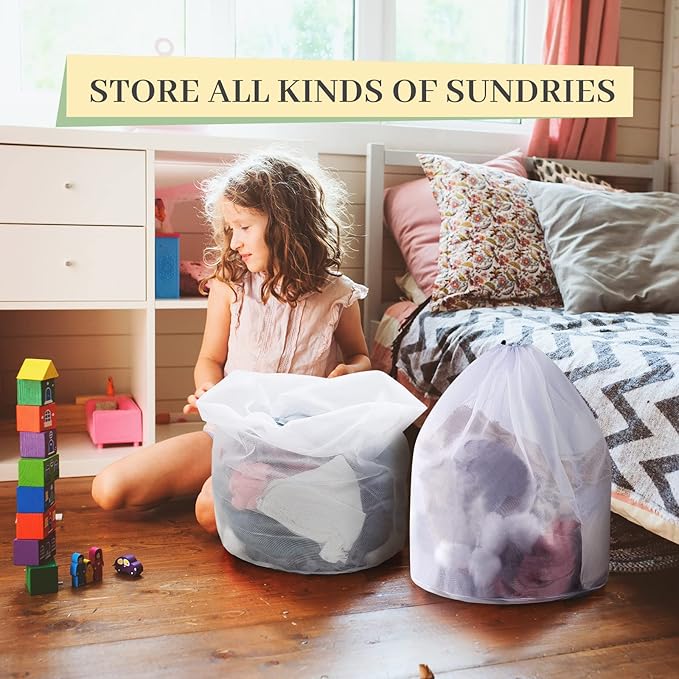 18 Pcs 24 * 32 Inches Fine Mesh Laundry Bag with Drawstring Large Heavy Duty Mesh Bag Machine Washable Sheet Drawstring Net for Delicates College Dorm
