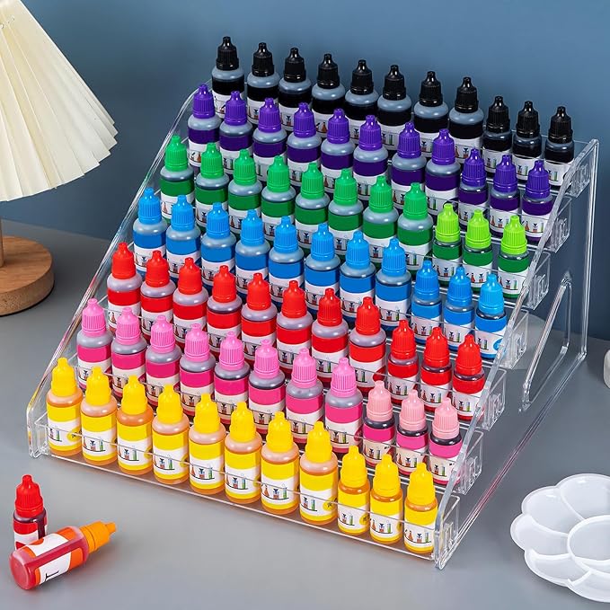 Acrylic Paint Organizer (7 Tier), Painting Bottle Holder, Clear Nail Polish Holder Rack Shelf, Acrylic Paint Storage Organizer, Craft Holder Rack for Alcohol Inks and Food Coloring (Clear)