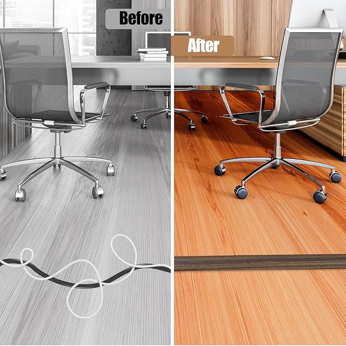 Floor Cord Cover Self Adhesive Cord Hider,3.3FT Cable Management, Extension Strip Protector for Wires, Prevent Cable Trips for Offices, Gyms, Exhibitions Cavity:0.39"(W) x 0.27"(H) Wood Walnut