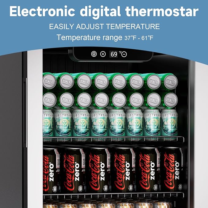 Beverage Refrigerator Cooler, 105 Can Mini Fridge Glass Door for Drinks Soda, Beer, or Wine - Small Refrigerator for Office Bedroom Home Bar, Adjustable Shelves, 3.0 Cu.Ft, Silver