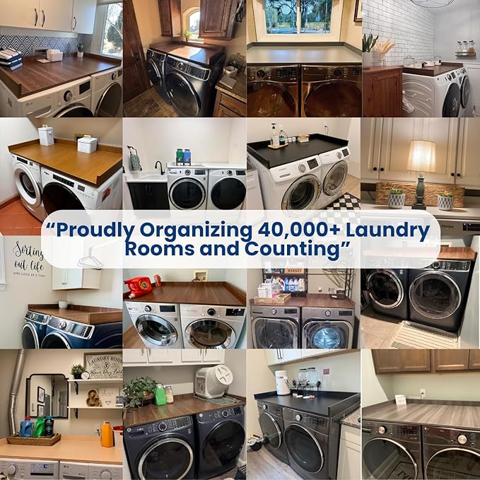 OfficeSimpli Washer Dryer Countertop, Made in USA, Non-Slip Pads, Easy Clean, Laundry Room Essentials and Decor, Washer Dryer Wood Top for Organization (Rustic Oak, Standard (27.5" x 54"))