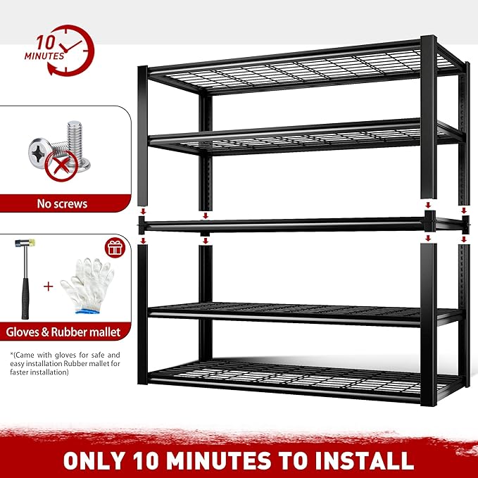 REIBII 48" W Garage Shelving Heavy Duty Load 2500LBS, 5 Tier Storage Shelves, Adjustable Metal Shelves for Warehouse, Pantry, Basement, 48" W X 72" H X18 D, 3PC